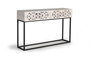 GINER Y COLOMER Console en Bois de Mango avec Patins Métal, Finition Blanc Vieilli et Noir - 120 cm de Large, 77 cm de Haut, 30 cm de Profondeur
